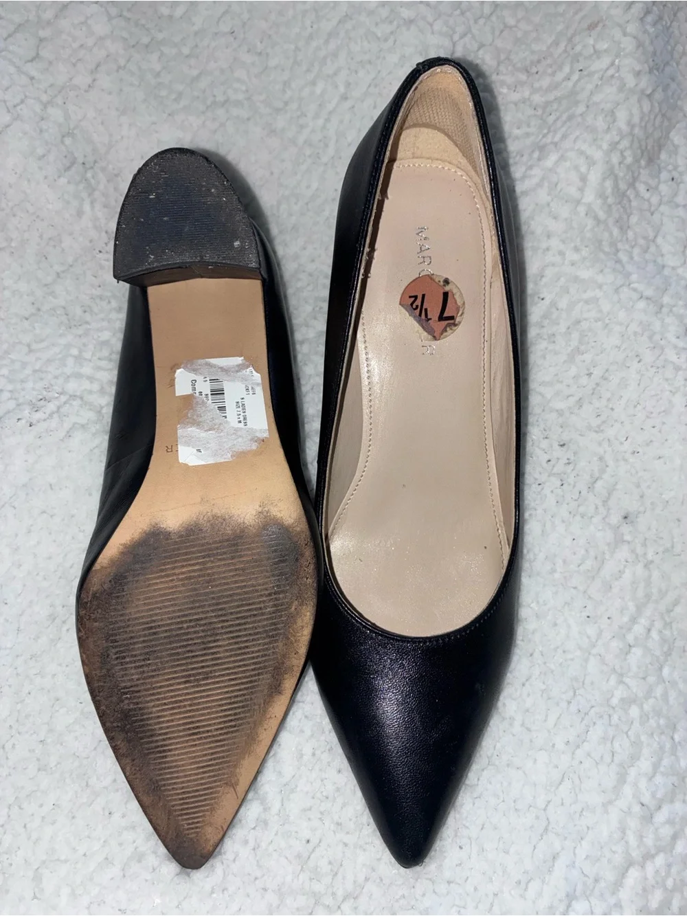 Marc Fisher Black Leather Round-Toe Flats